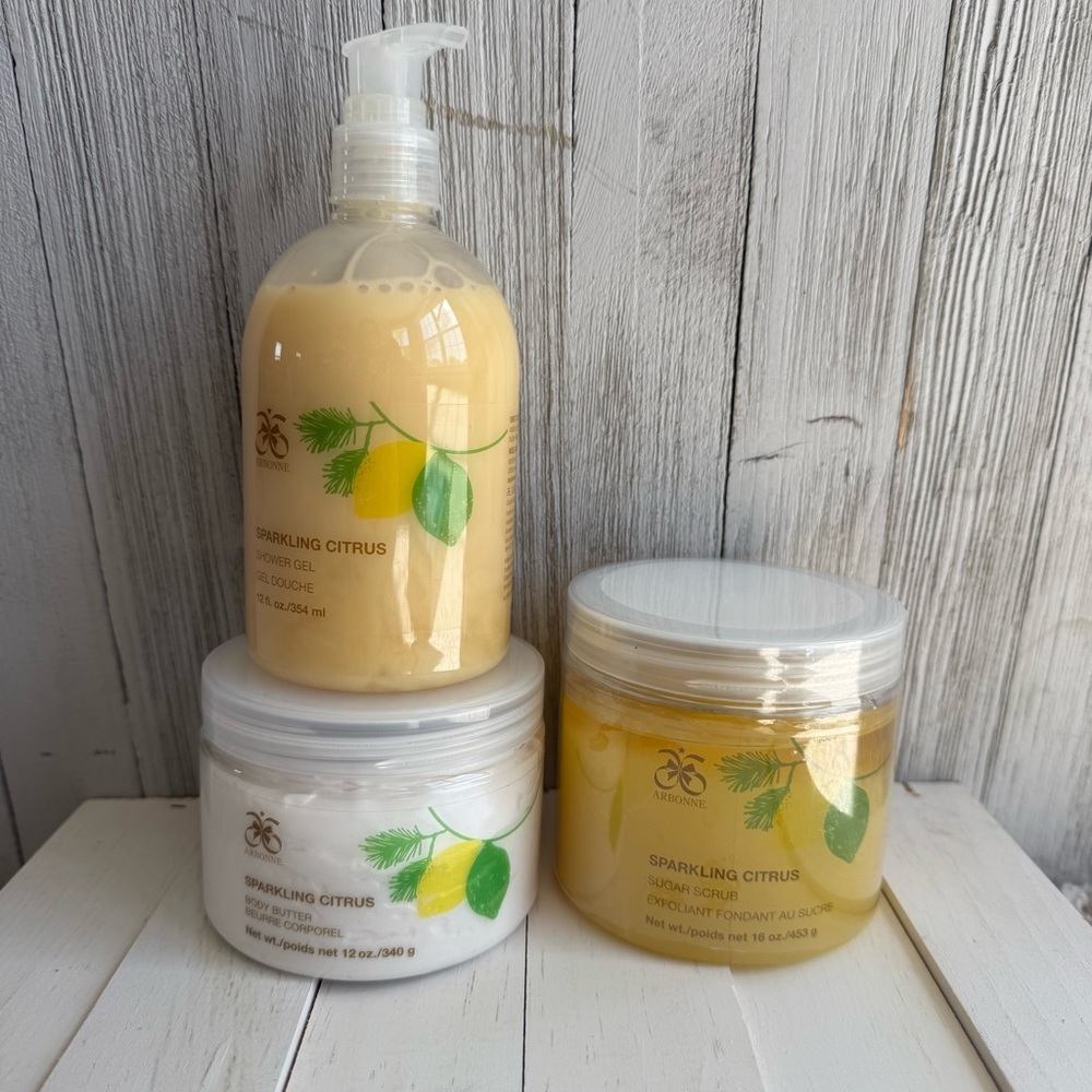 Discontinued Arbonne Sparkling Citrus Sugar Scrub,shower gel, & body butter NEW - Picture 2 of 13